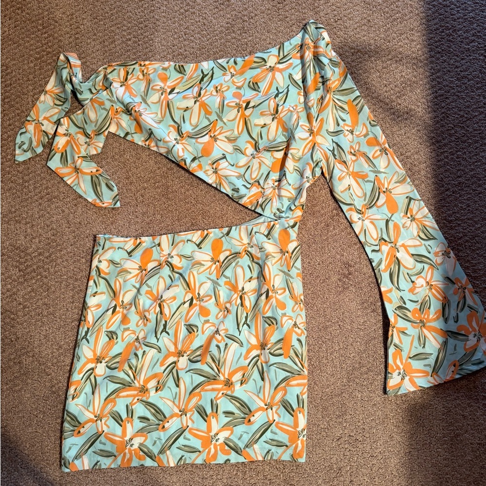 superdown Floral Long Sleeve Dress - Orange and Green